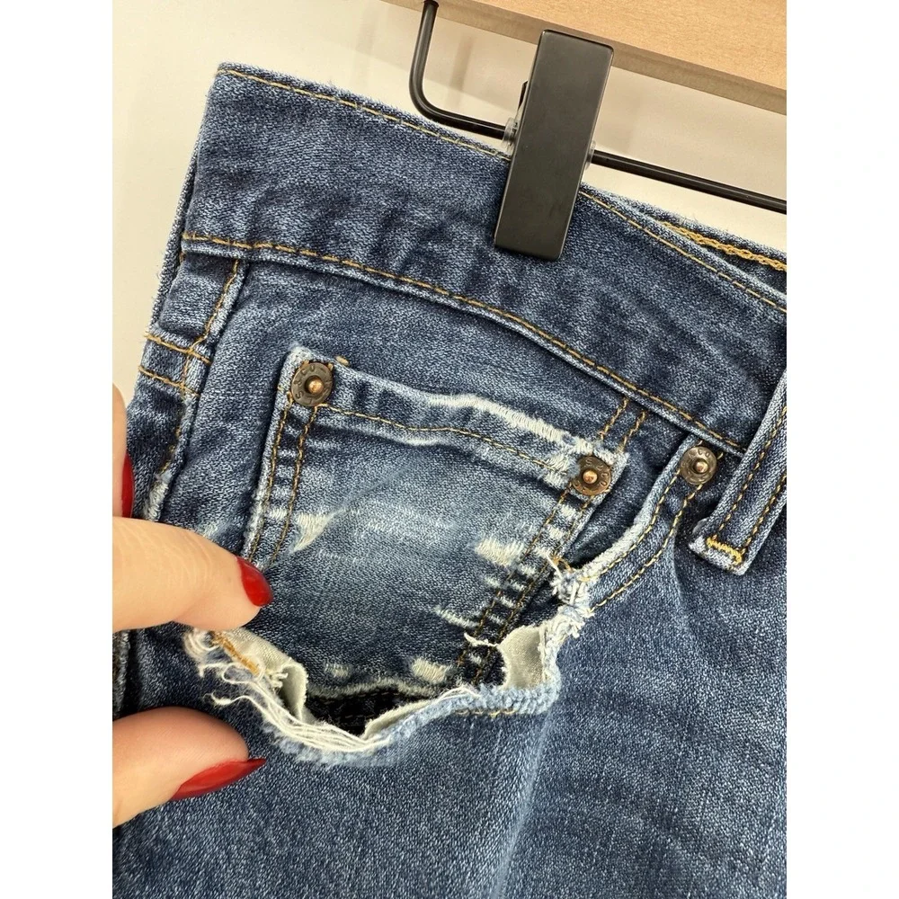 Levis 514 Jeans Men 32x34 Blue Straight Fit Distressing American Denim‎ Pants
